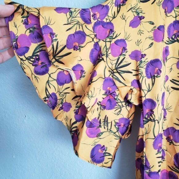 Delfi Yellow Floral Ruffle Sleeve Blouse - Picture 5 of 7